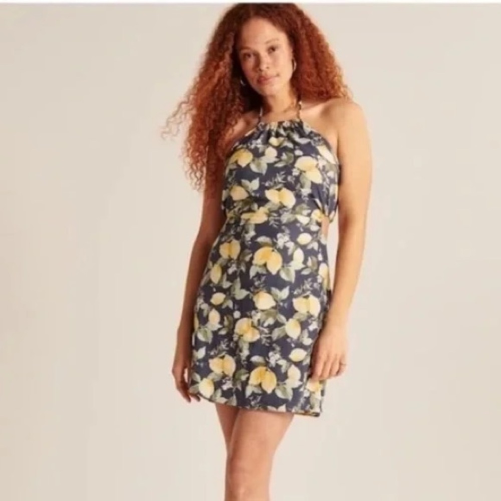Abercrombie & Fitch Lemon Printed Cut Out Halter Dress